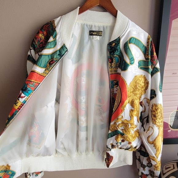 VTG Rare Korean Unisex Bomber Jacket PMB Fashion Apparel Size 8 Full Zipper Silk - Picture 4 of 15
